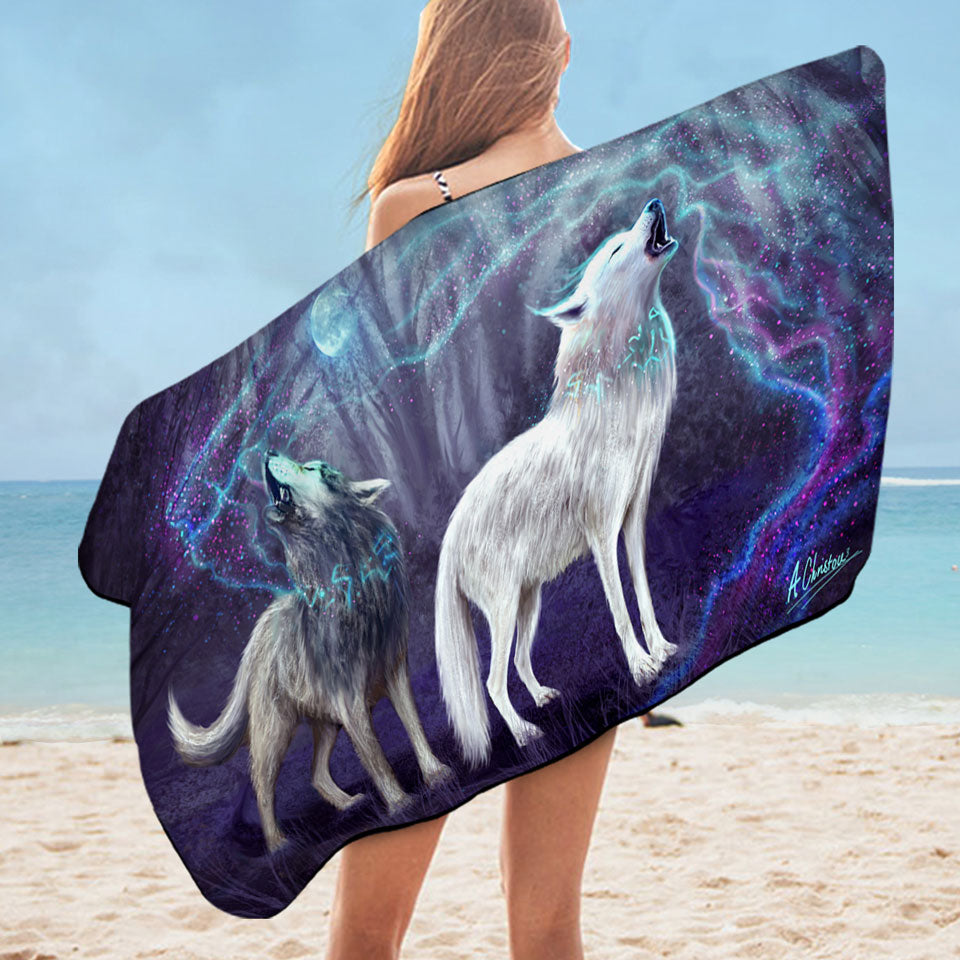 Cool Fantasy Wildlife Wolves Pool Towel with Animal