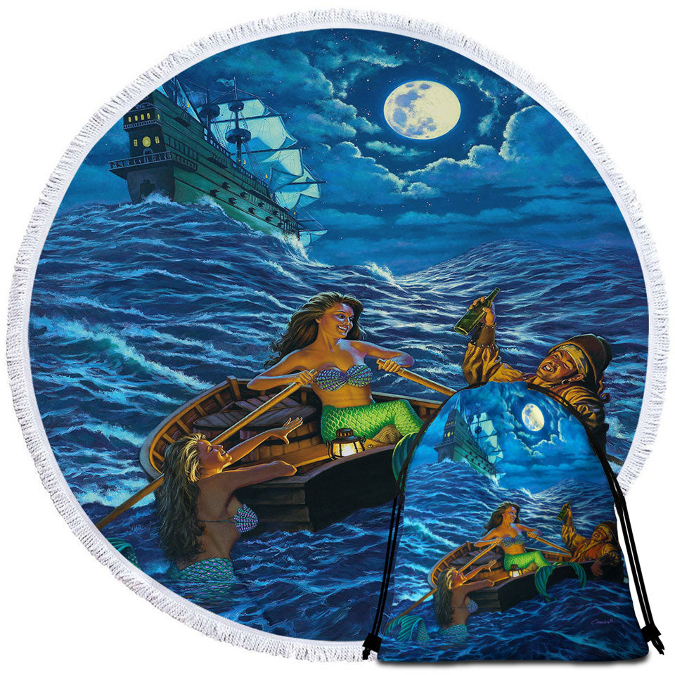 Cool Farewell Party Pirate Ship and Mermaids Circle Beach Towel