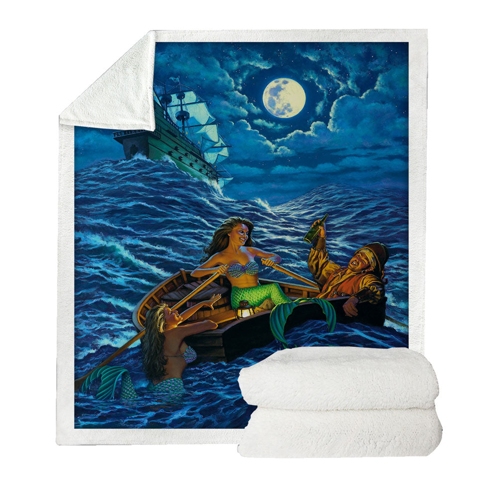 Cool Farewell Party Pirate Ship and Mermaids Lightweight Blankets