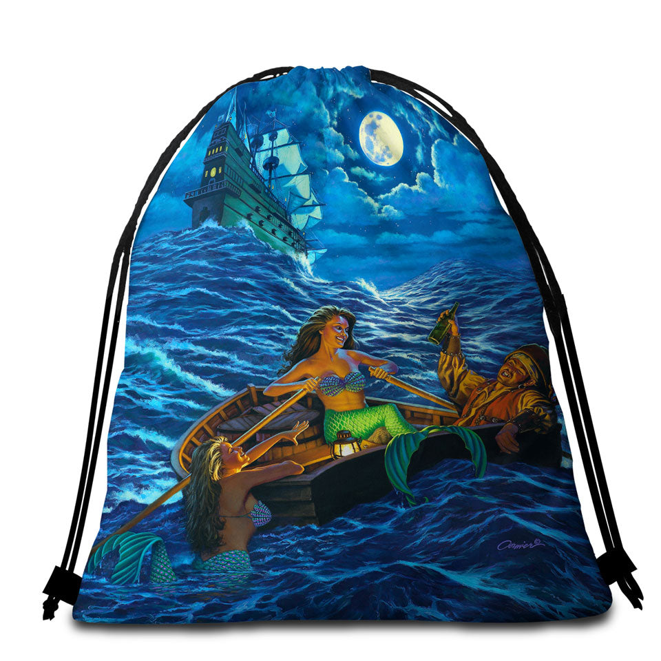 Cool Farewell Party Pirate Ship and Mermaids Travel Beach Towel