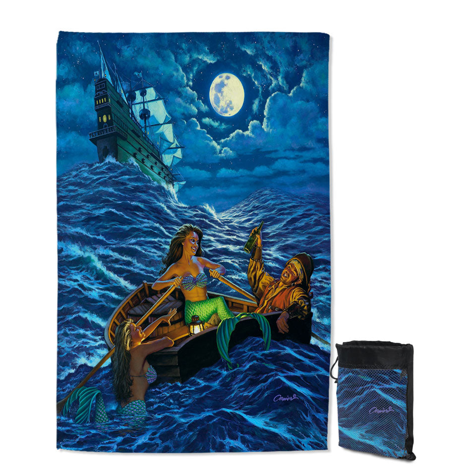 Cool Farewell Party Pirate Ship and Mermaids Unique Quick Dry Beach Towels