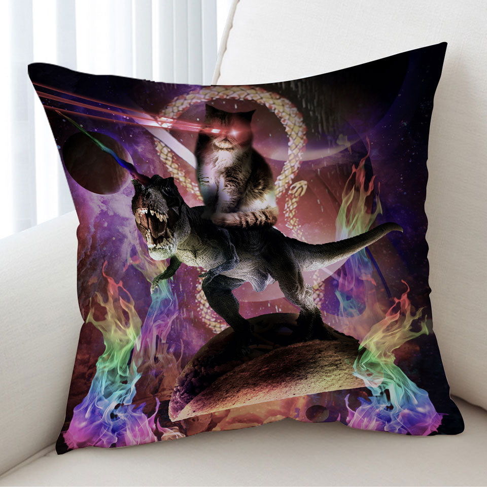 Cool Fiction Animals Evil Cat Riding Dinosaur cushion