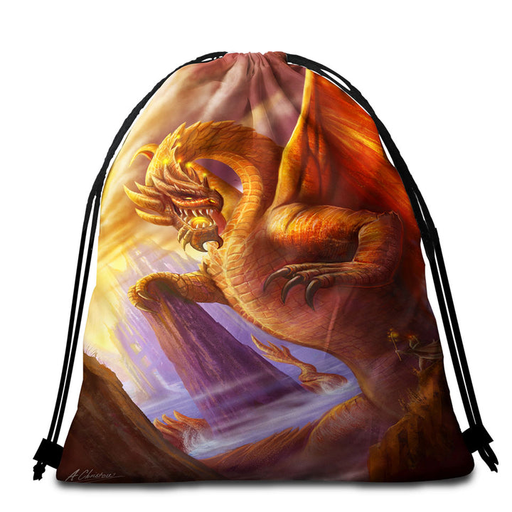 Fantasy Art Alessa the Volcano Lava Dragon Beach Towel Bags