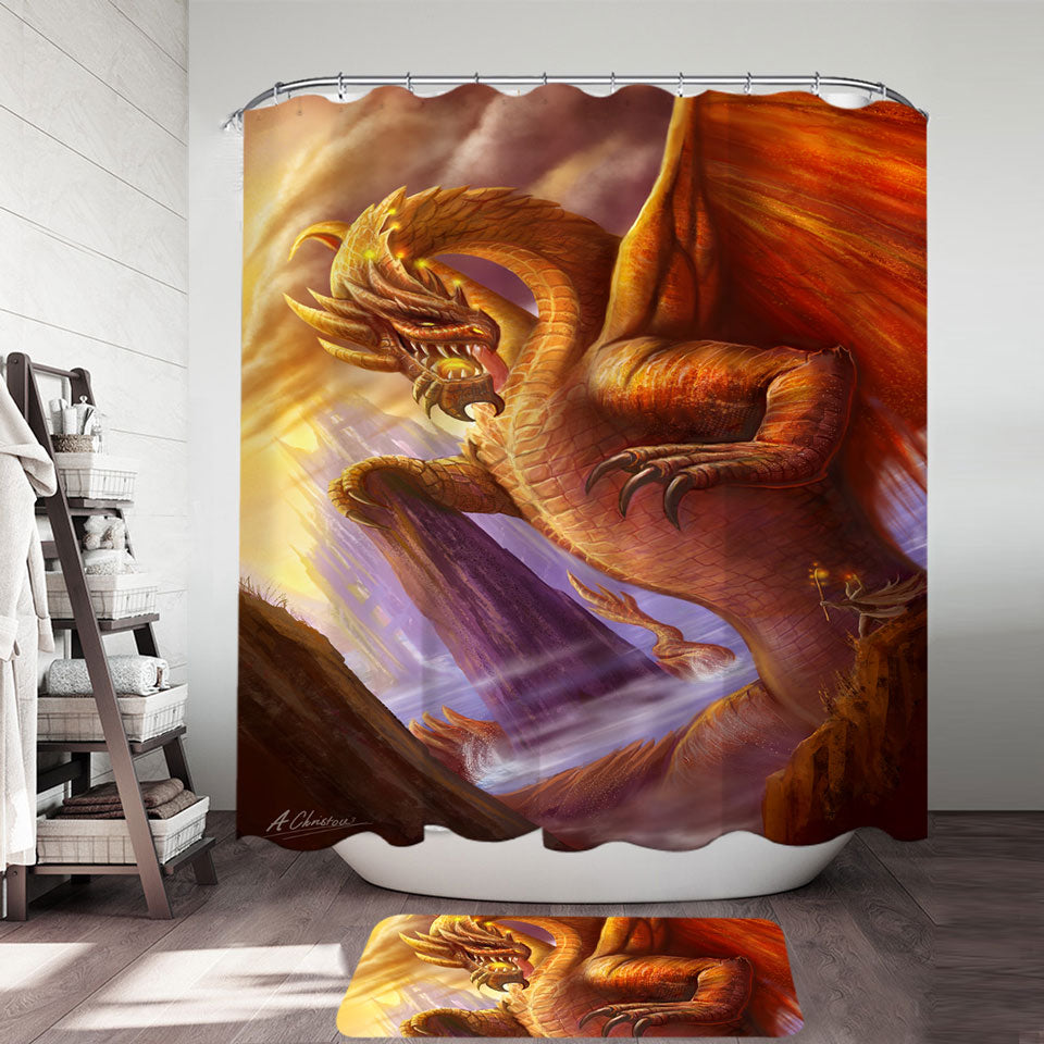 Cool Fiction Artwork Shower Curtain Titan Dragon