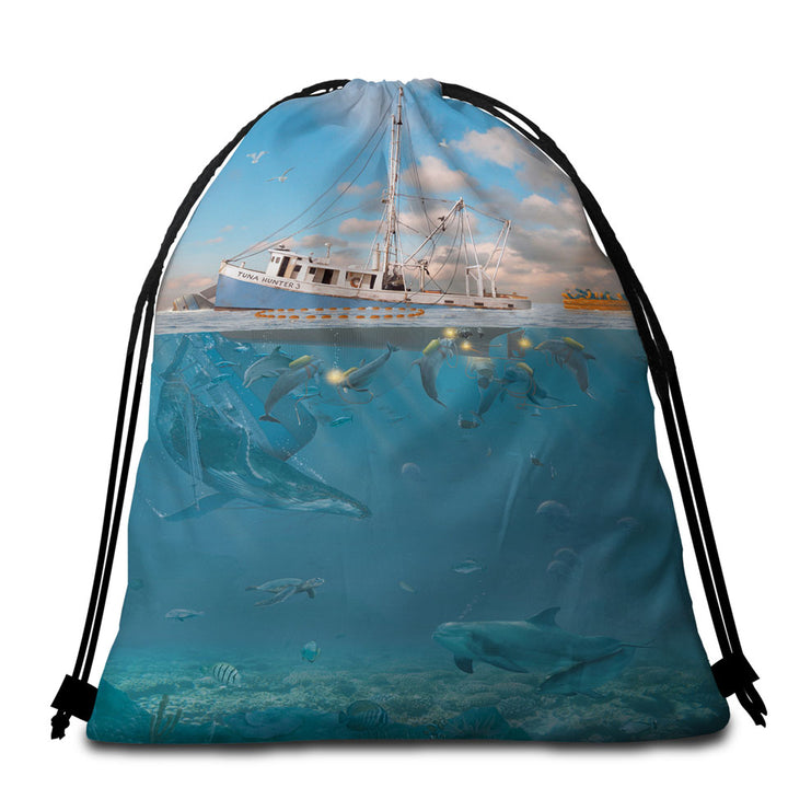 Cool Fiction Ocean Art Rage of the Dolphin Beach Bags and Towels