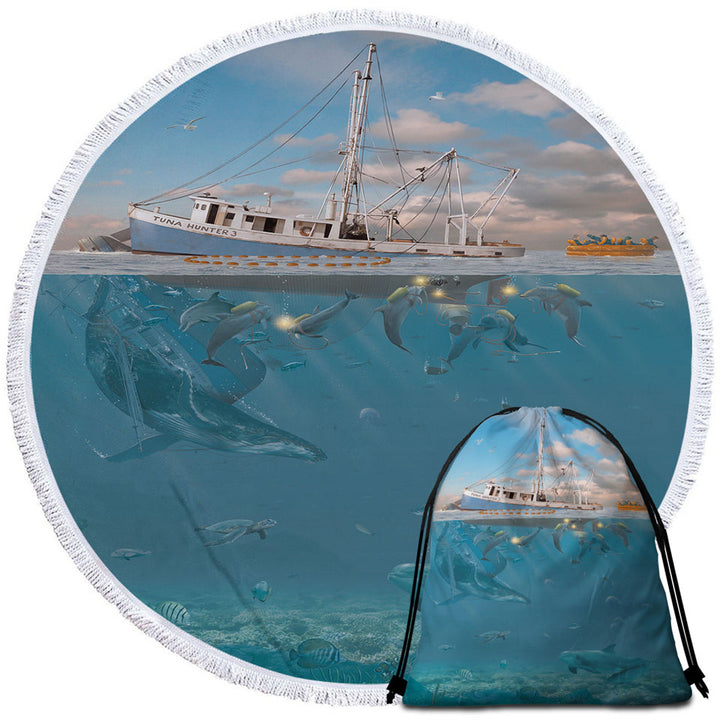 Cool Fiction Ocean Art Rage of the Dolphin Circle Beach Towel