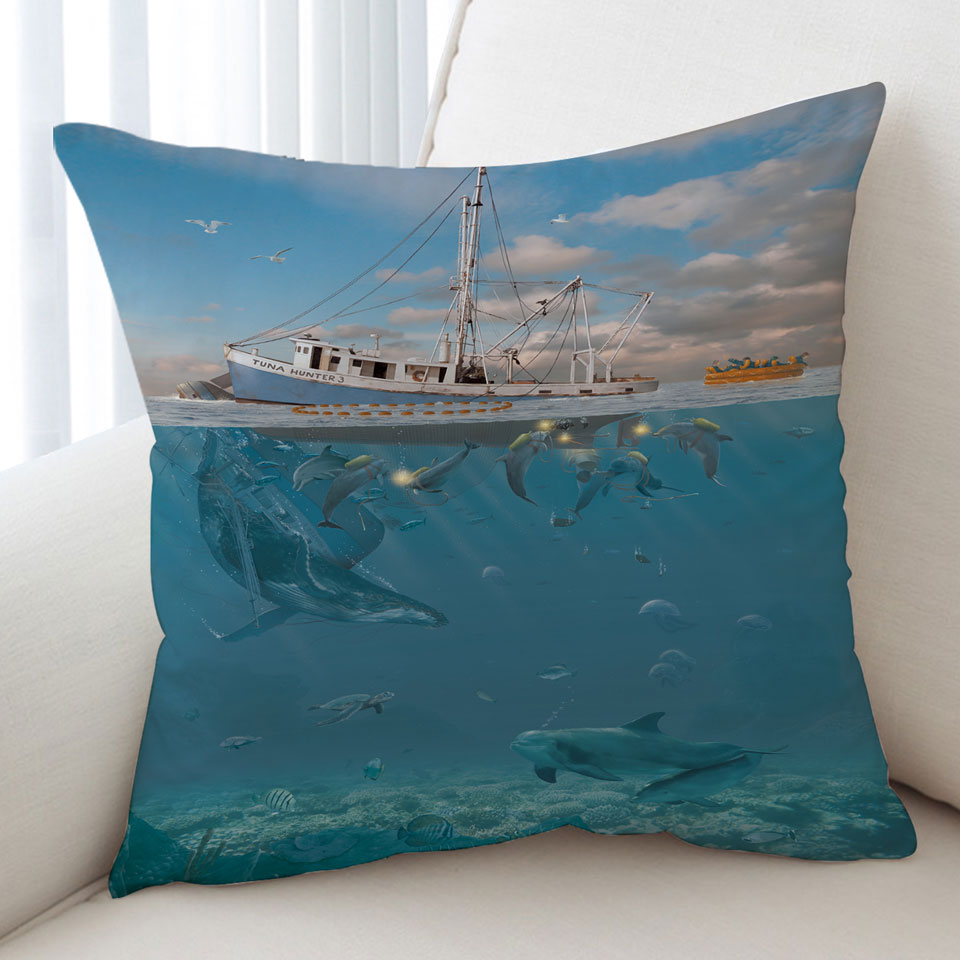 Cool Fiction Ocean Art Rage of the Dolphin Cushion Cover