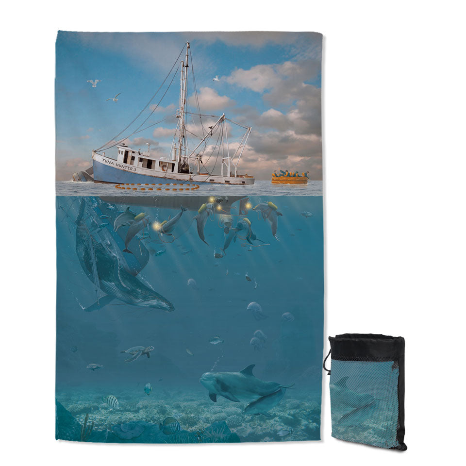 Cool Fiction Ocean Art Rage of the Dolphin Quick Dry Beach Towel