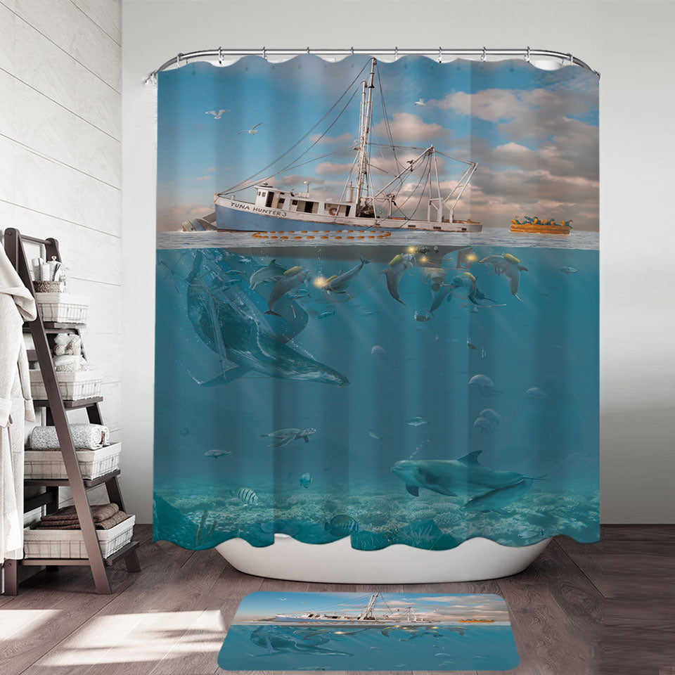 Cool Fiction Ocean Art Rage of the Dolphin Shower Curtain
