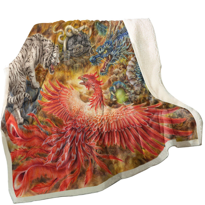 Cool Fleece Blankets Fantasy Art Four Heavenly Beasts