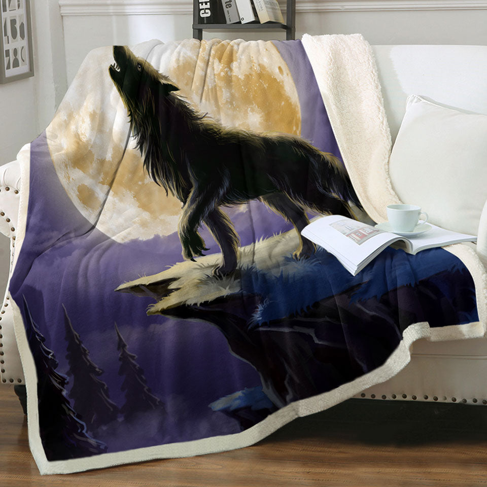 Cool Fleece Blankets Wolf Howls at a Full Moon