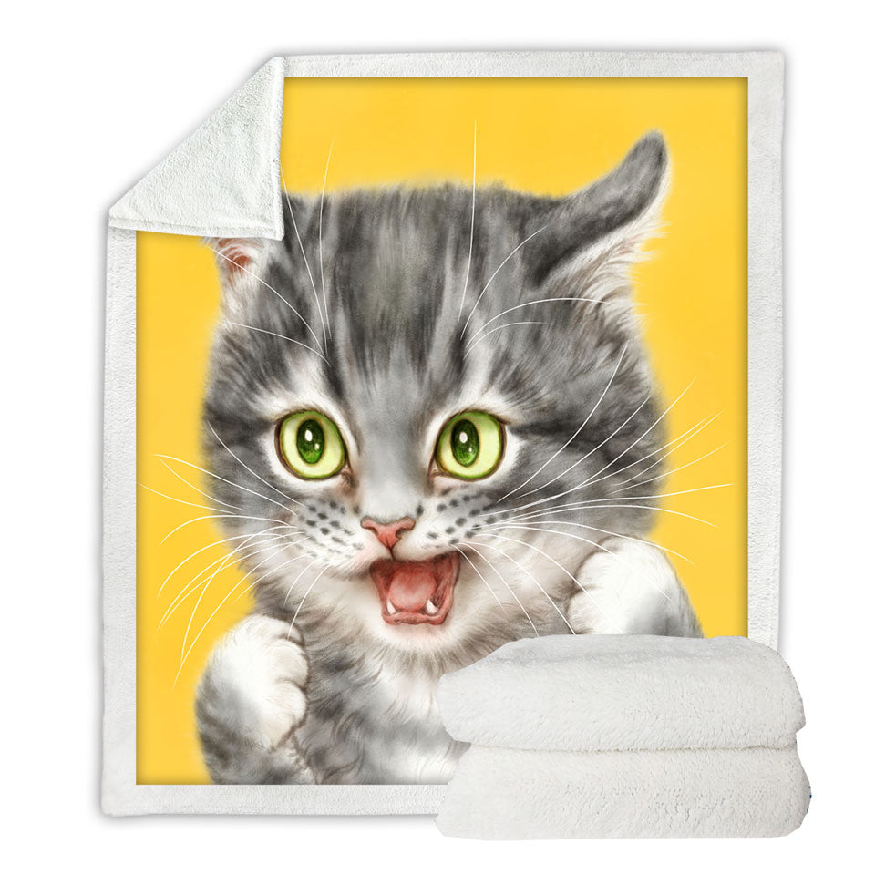 Cool Fleece Blankets with Cats Art Tough Grey Kitten