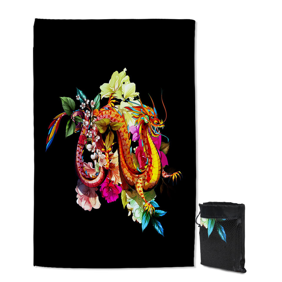 Cool Floral Red Dragon Lightweight Beach Towel