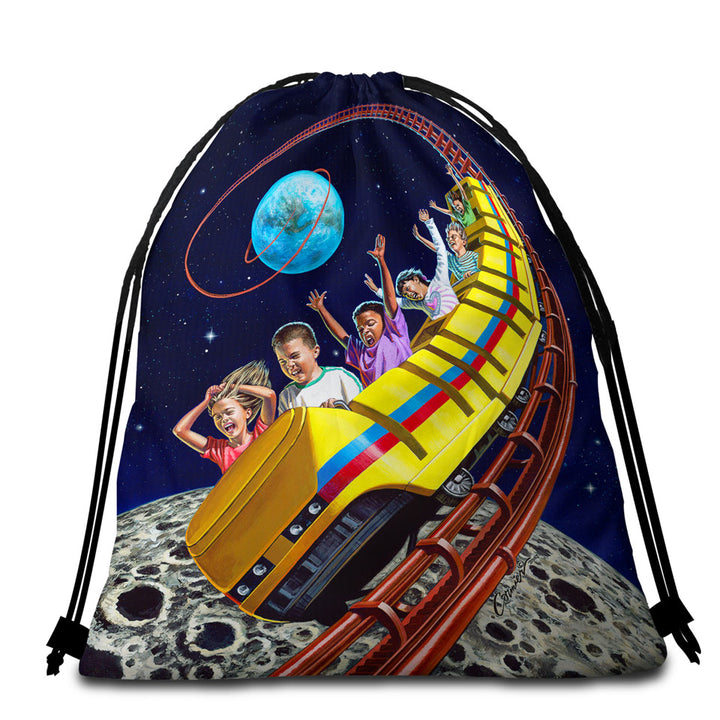 Cool Funny Beach Towel Bags Kids Roller Coaster to the Moon