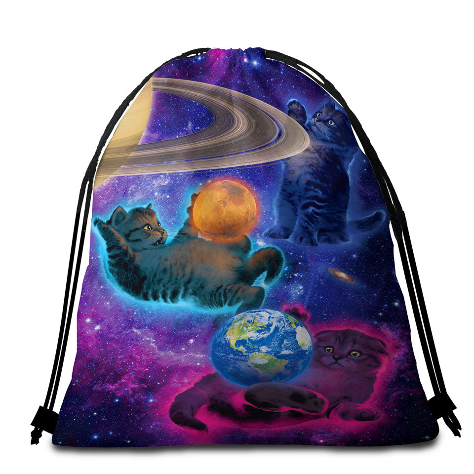 Cool Funny Beach Towel Bags Space Art Cosmic Kittens Cats