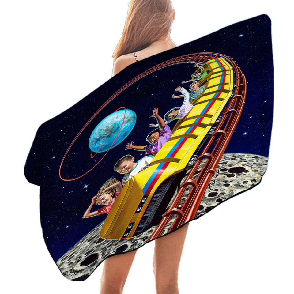 Cool Funny Beach Towels Kids Roller Coaster to the Moon