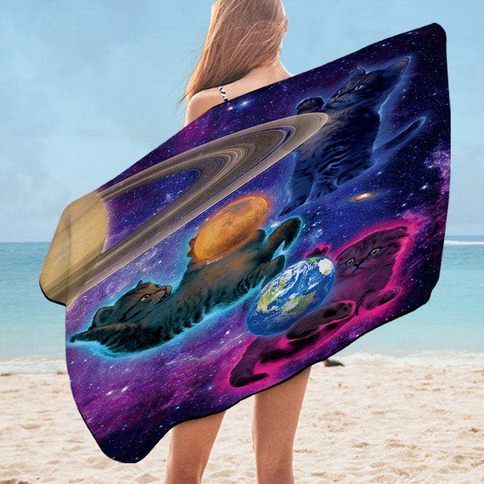 Cool Funny Beach Towels Space Art Cosmic Kittens Cats