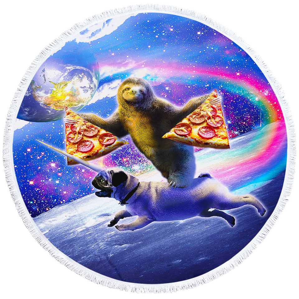 Cool Funny Boys Beach Towels Space Pizza Sloth Riding Pug Dog