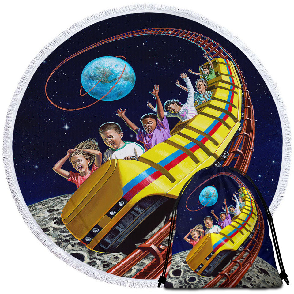 Cool Funny Circle Beach Towel Kids Roller Coaster to the Moon
