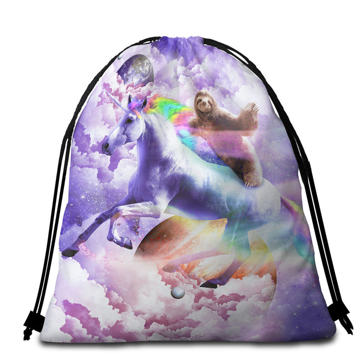 Cool Funny Crazy Art Epic Space Sloth Riding Unicorn Beach Towel Bags