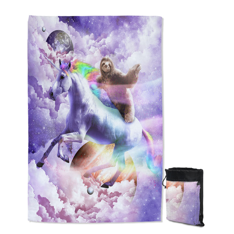 Cool Funny Crazy Art Epic Space Sloth Riding Unicorn Beach Towels