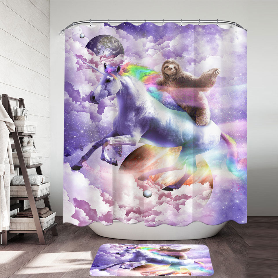 Cool Funny Crazy Art Epic Space Sloth Riding Unicorn Best Shower Curtains