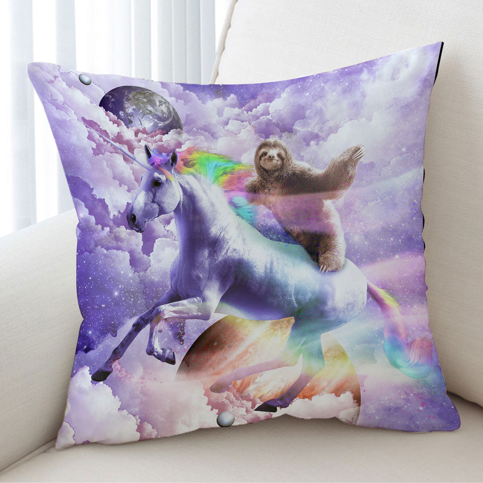 Cool Funny Crazy Art Epic Space Sloth Riding Unicorn Decorative Pillows