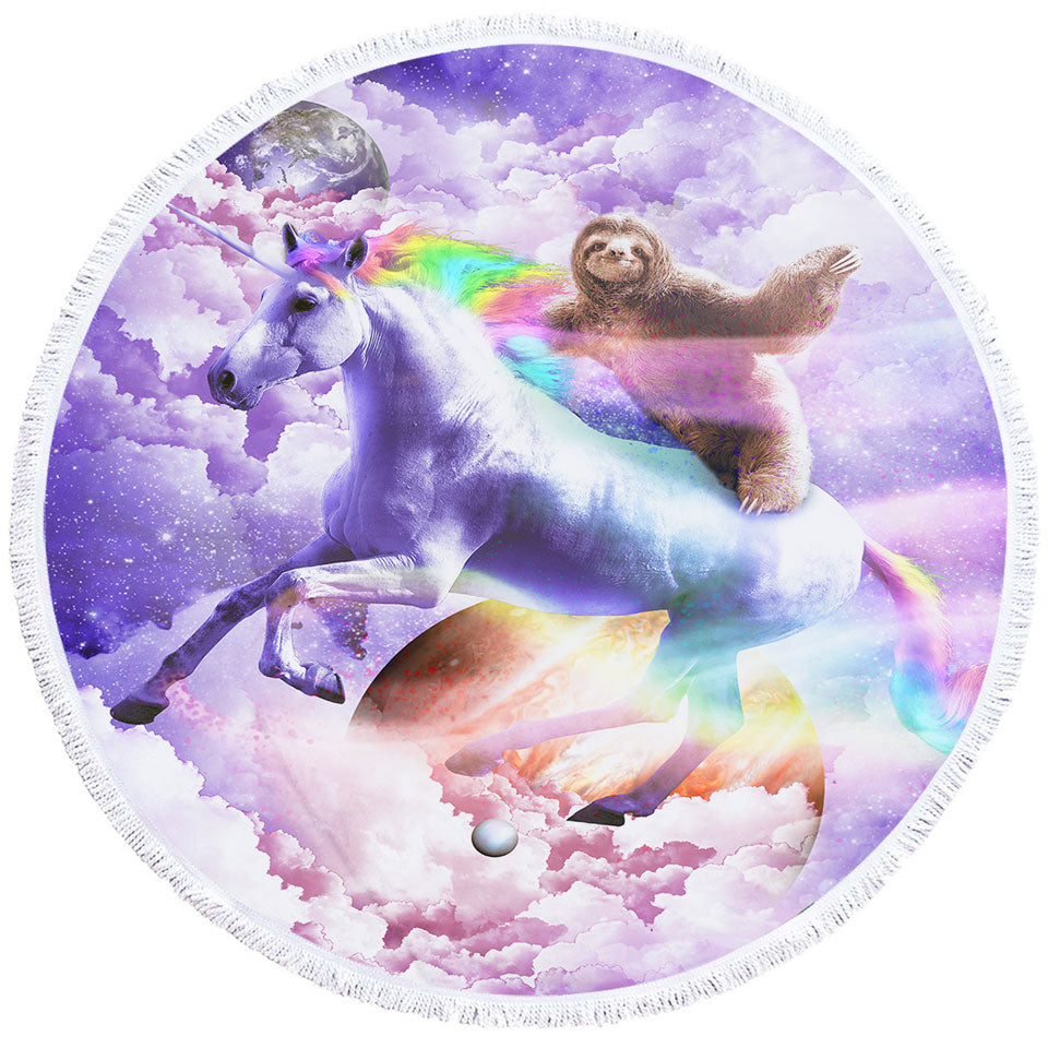 Cool Funny Crazy Art Epic Space Sloth Riding Unicorn Unusual Beach Towels