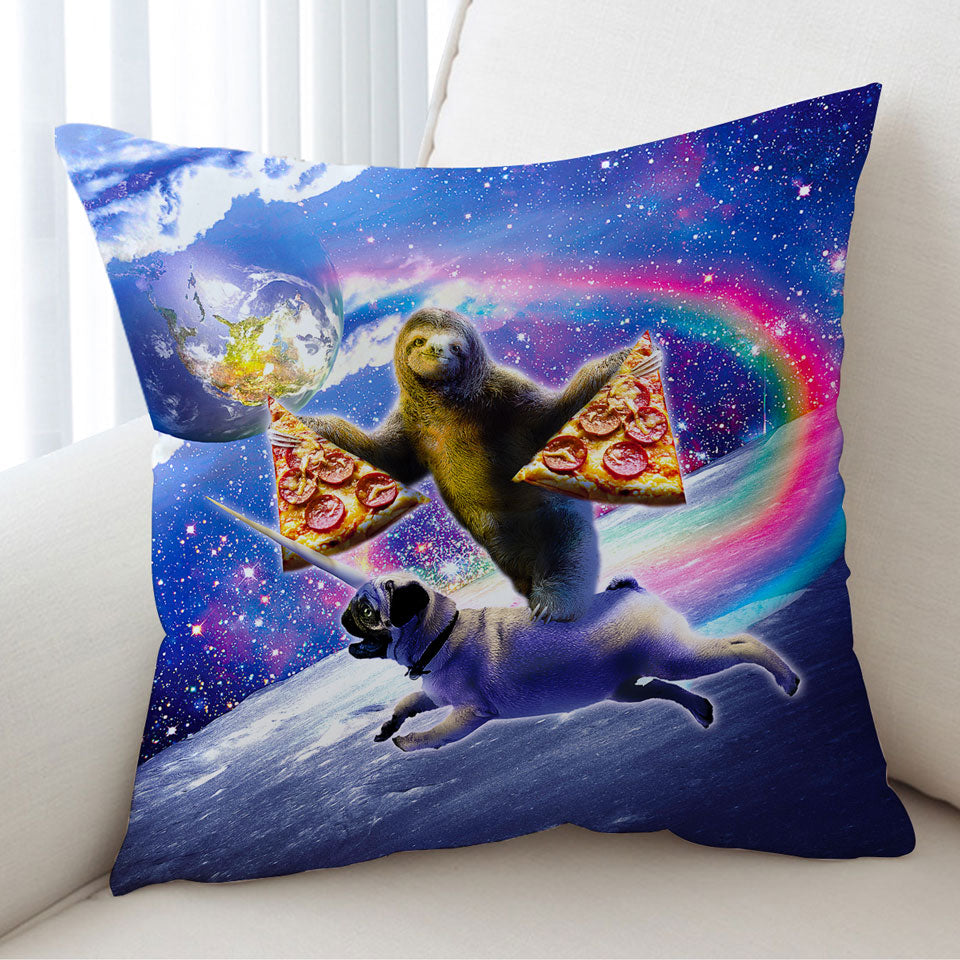 Cool Funny Cushion Covers Space Pizza Sloth Riding Pug Dog