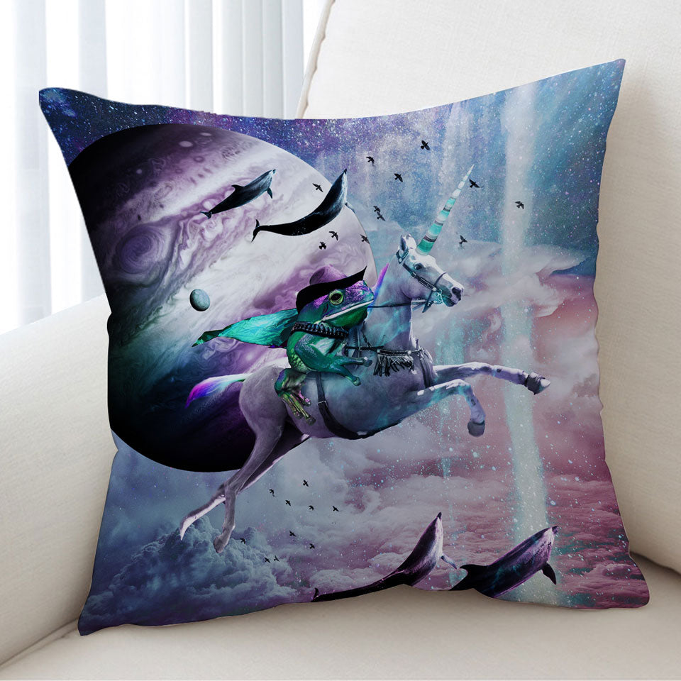 Cool Funny Cushion Crazy Art Epic Frog Riding Unicorn in Space