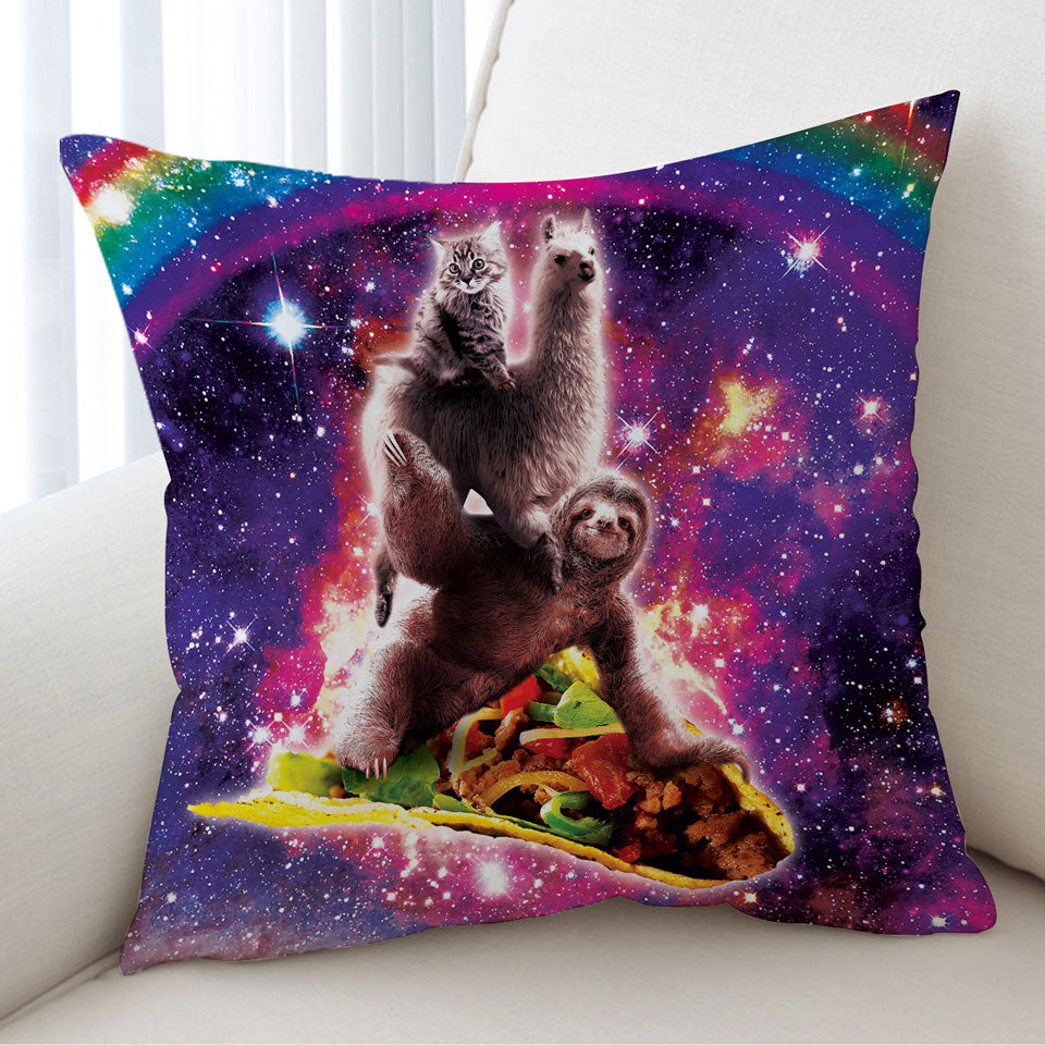 Cool Funny Cushions Crazy Art Space Cat Llama Sloth Riding Taco