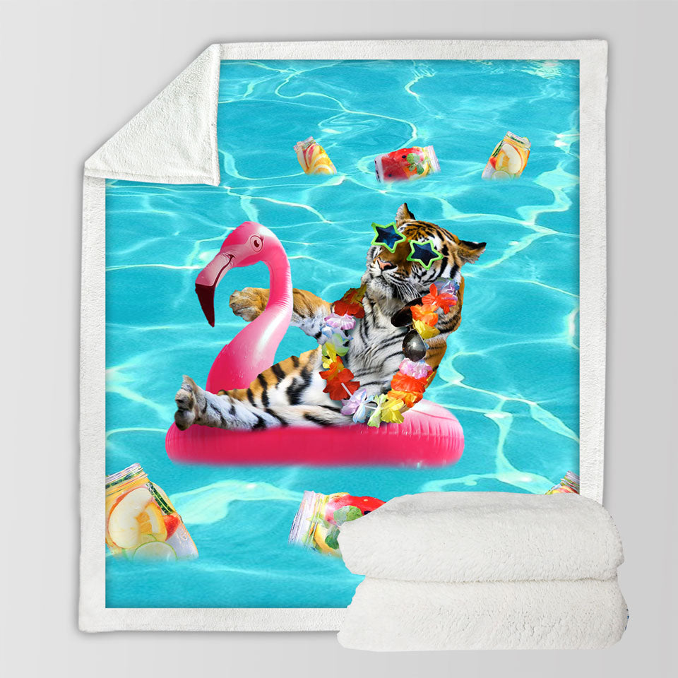 products/Cool-Funny-Fleece-Blankets-Vacation-Tiger-on-Flamingo-Floatie