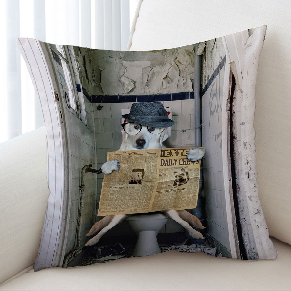 Cool Funny Golden Retriever Throw Pillow Dog in Toilet