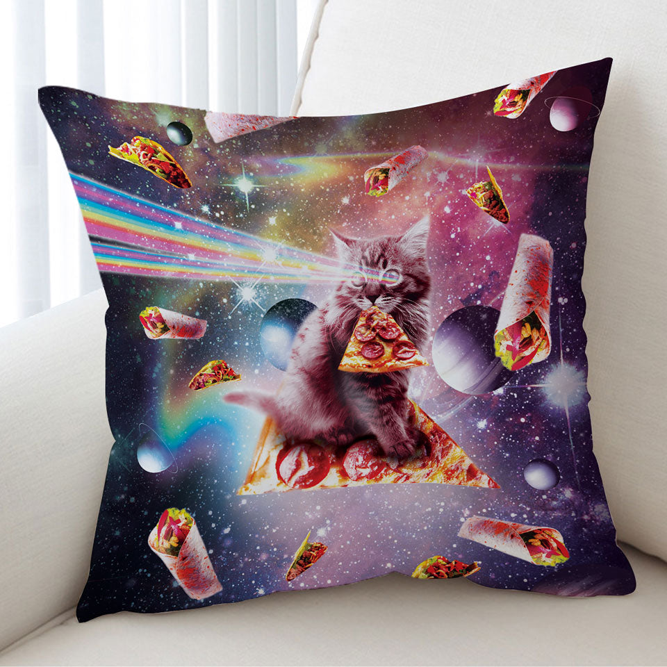 Cool Funny Outer Space Taco Burrito Pizza Cat Cushion