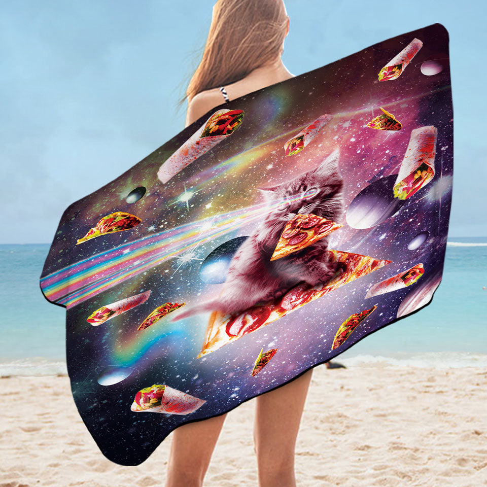 Cool Funny Outer Space Taco Burrito Pizza Cat Microfibre Beach Towels