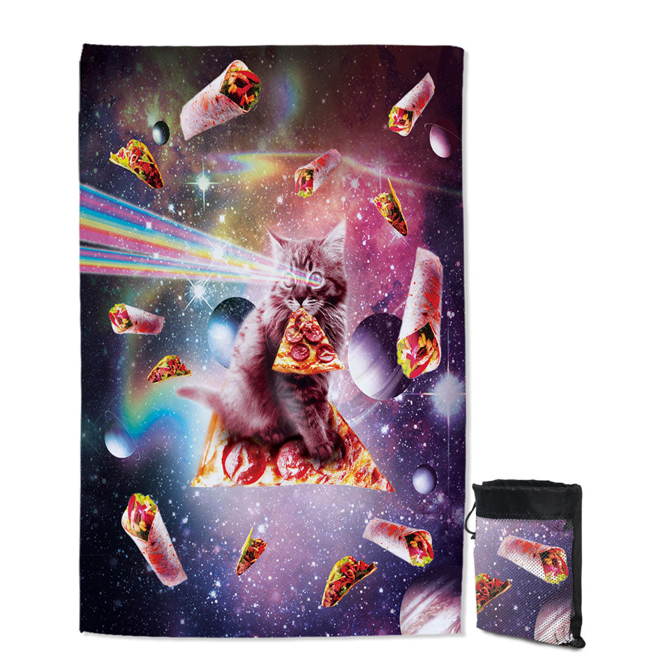 Cool Funny Outer Space Taco Burrito Pizza Cat Quick Dry Beach Towel