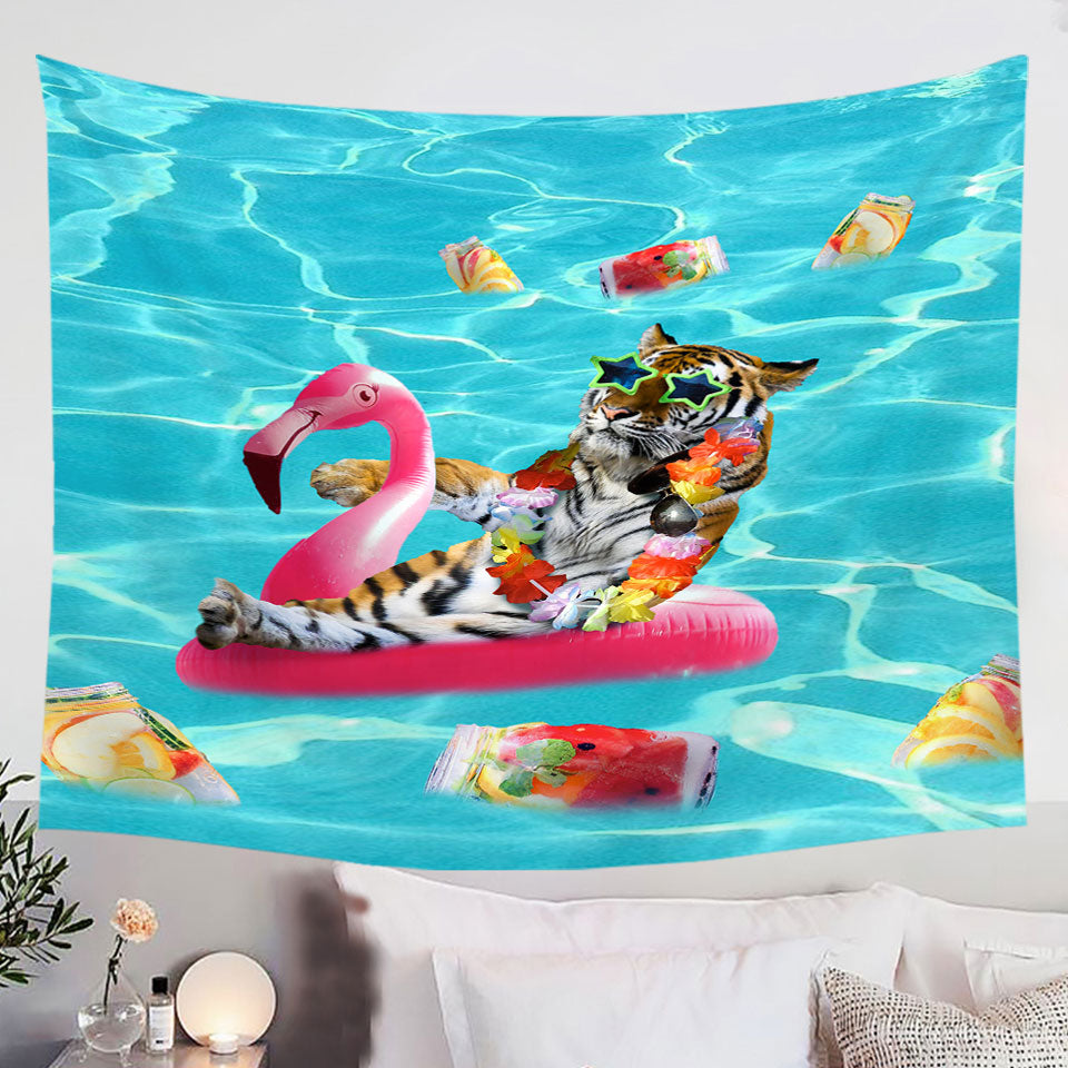 Cool-Funny-Tapestry-Vacation-Tiger-on-Flamingo-Floatie