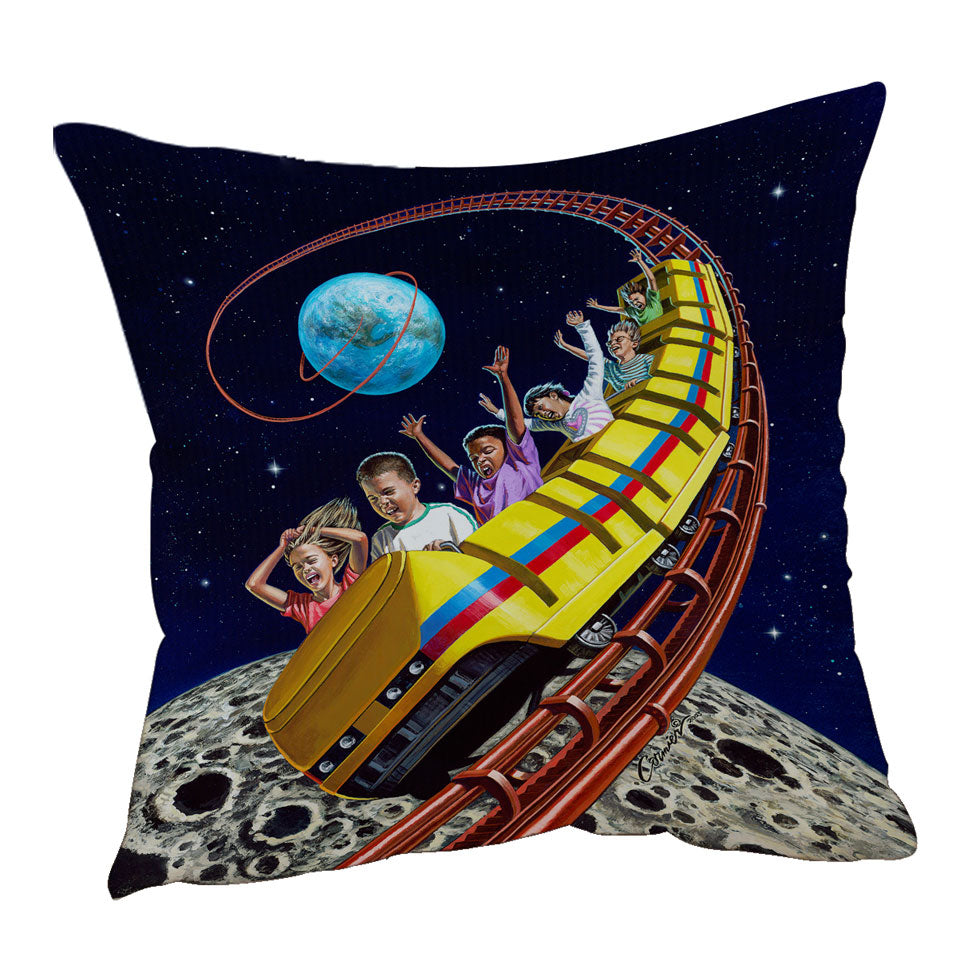 Cool Funny Throw Pillows Kids Roller Coaster to the Moon
