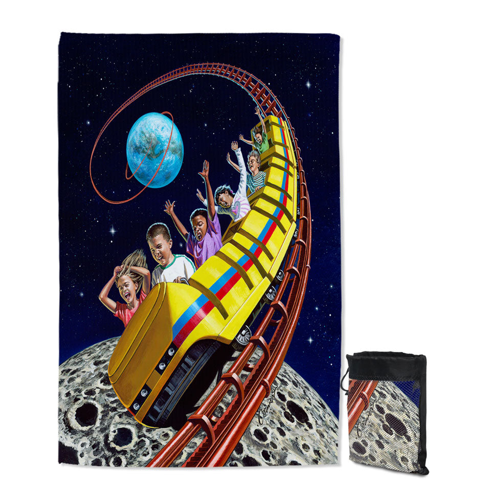 Cool Funny Unique Beach Towels Kids Roller Coaster to the Moon