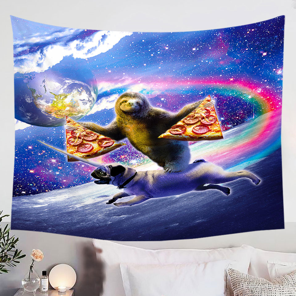 Cool-Funny-Wall-Decor-Space-Pizza-Sloth-Riding-Pug-Dog