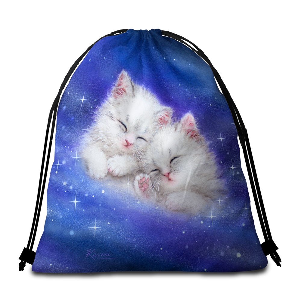 Cool Galaxy Beach Towel Bags Dream Cute White Kittens in Space