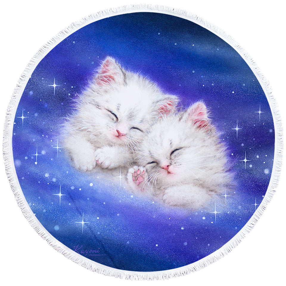 Cool Galaxy Beach Towels Dream Cute White Kittens in Space