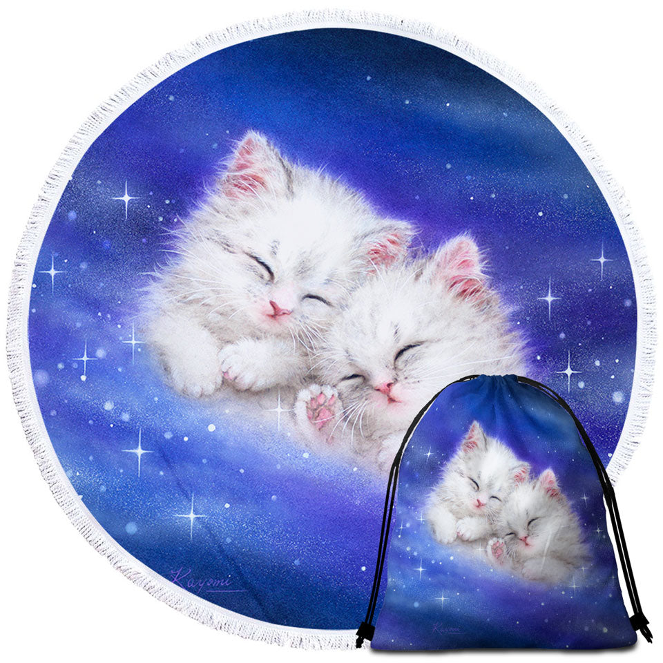 Cool Galaxy Big Beach Towels Dream Cute White Kittens in Space