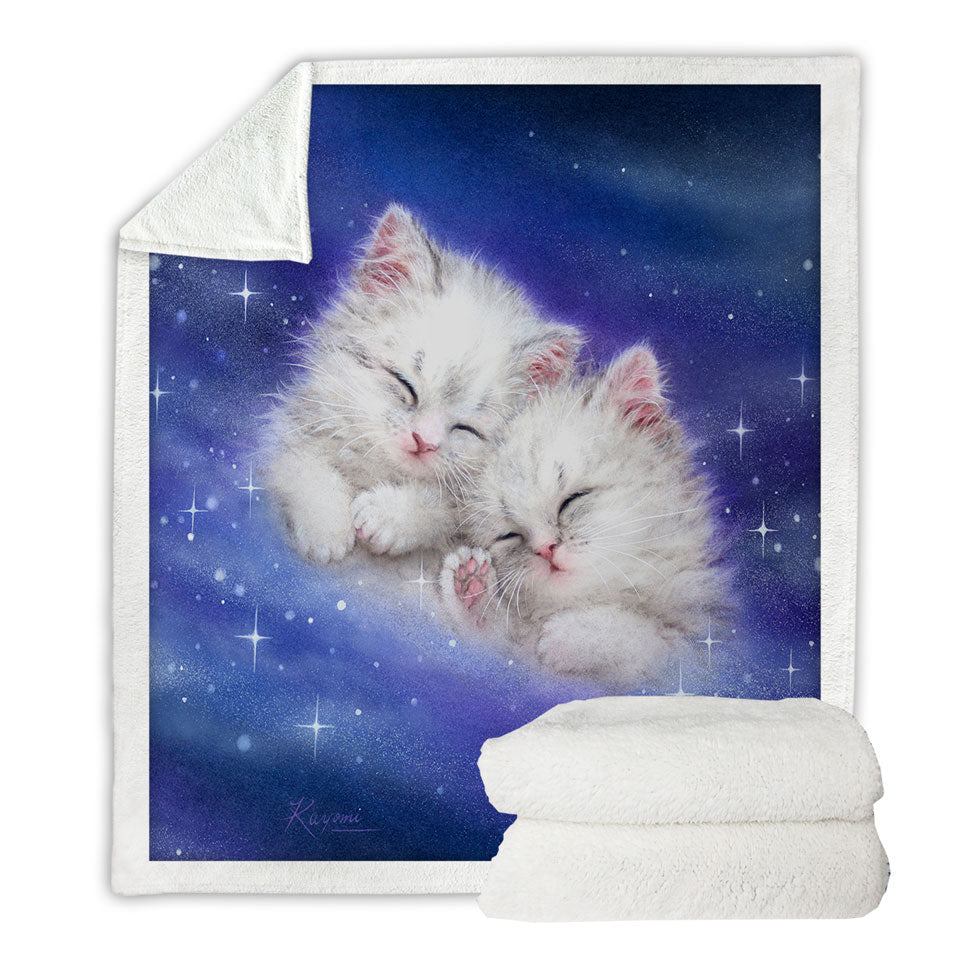 Cool Galaxy Fleece Blankets Dream Cute White Kittens in Space
