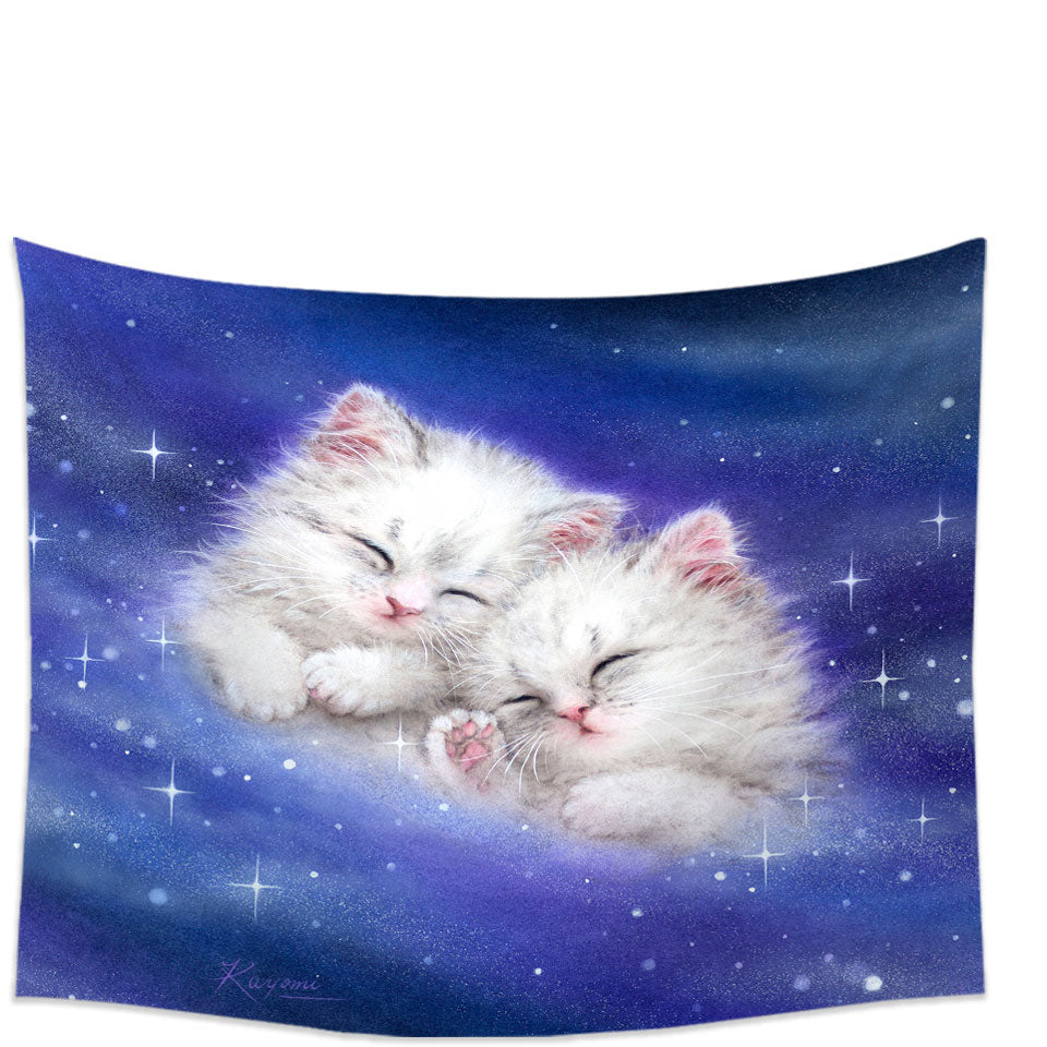 Cool Galaxy Tapestry Dream Cute White Kittens in Space