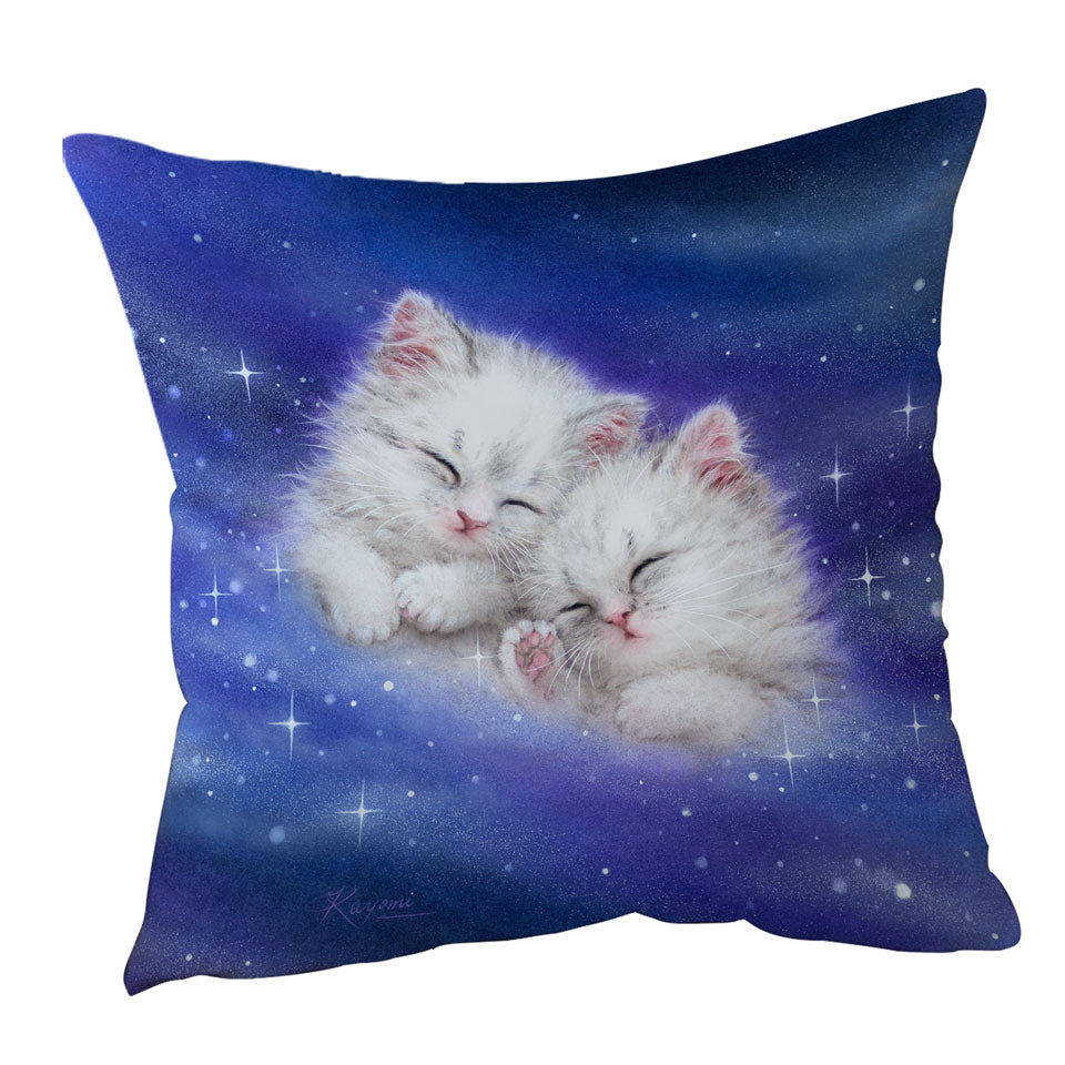 Cool Galaxy Throw Pillows Dream Cute White Kittens in Space