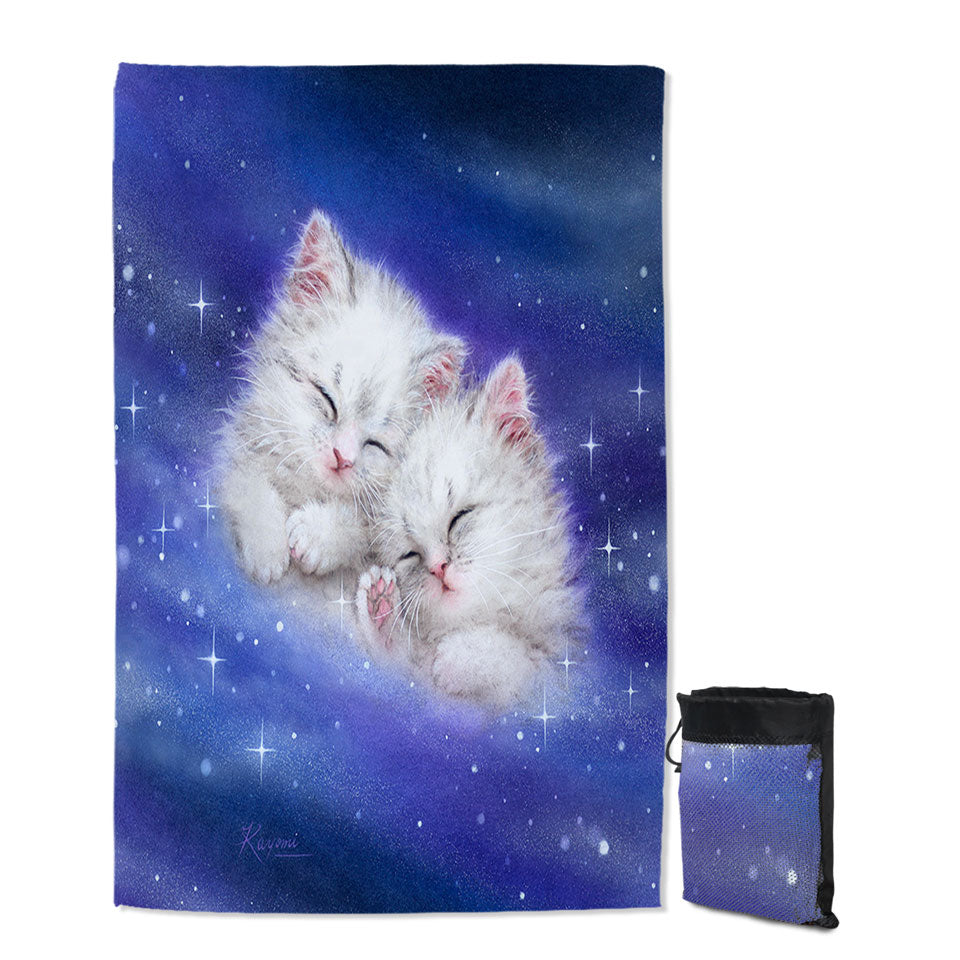Cool Galaxy Travel Beach Towel Dream Cute White Kittens in Space