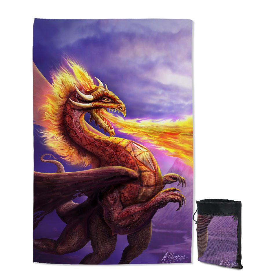 Cool Giant Beach Towel Art Dragon Flame