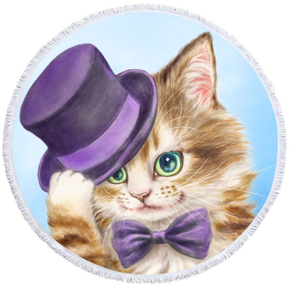 Cool Girls Beach Towels Cats Art the Purple Top Hat and Bow Tie Kitty
