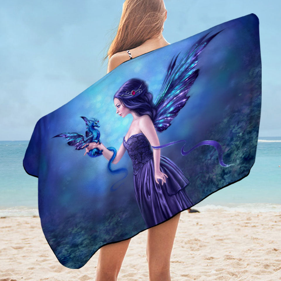 Cool Girls Beach Towels with Fantasy Art the Moon Light Purple Dragon Fairy